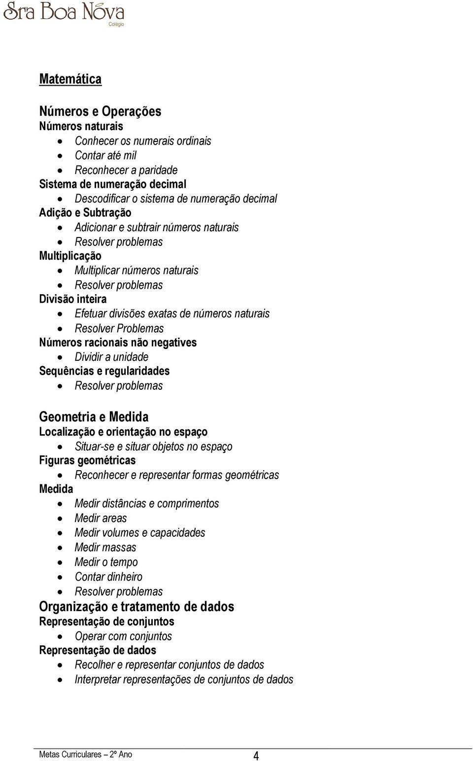 negatives Dividir a unidade Sequências e regularidades Geometria e Medida Localização e orientação no espaço Situar-se e situar objetos no espaço Figuras geométricas Reconhecer e representar formas