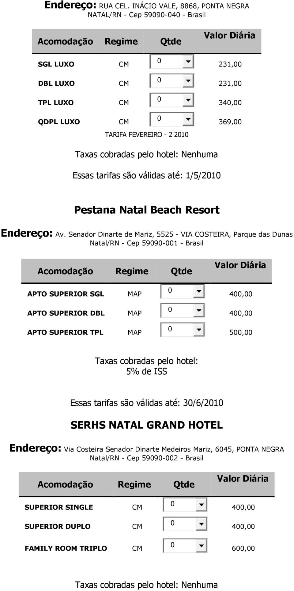 tarifas são válidas até: 1/5/21 Pestana Natal Beach Resort Endereço: Av.