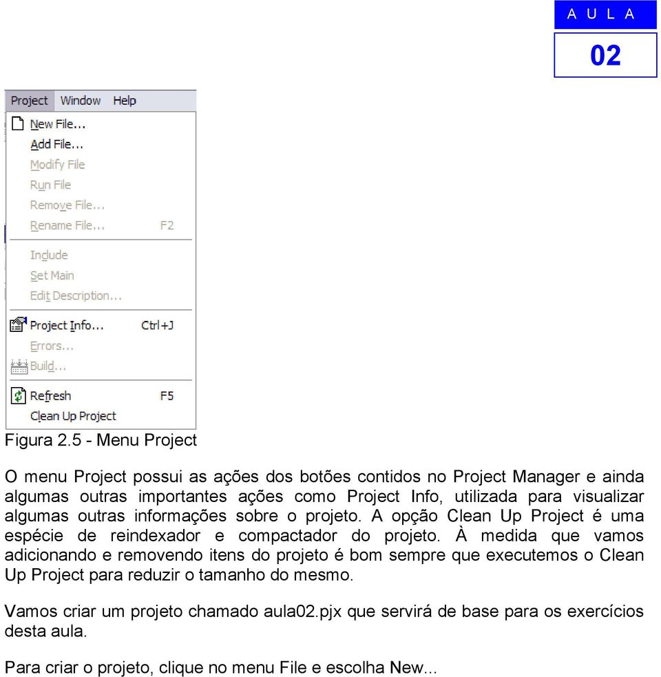 utilizada para visualizar algumas outras informações sobre o projeto. A opção Clean Up Project é uma espécie de reindexador e compactador do projeto.