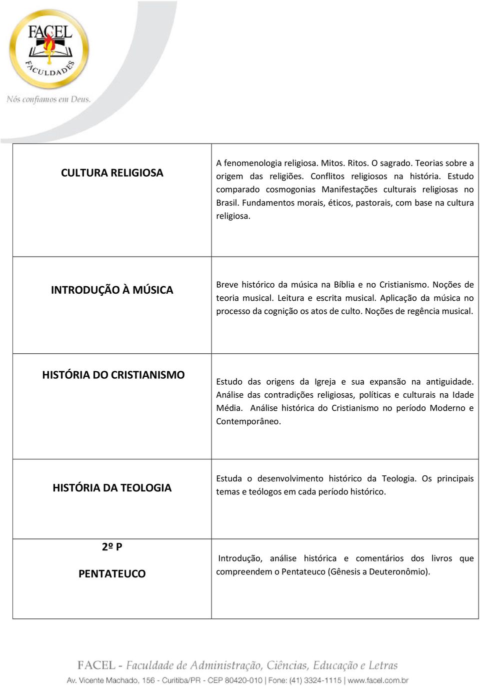 INTRODUÇÃO À MÚSICA Breve histórico da música na Bíblia e no Cristianismo. Noções de teoria musical. Leitura e escrita musical. Aplicação da música no processo da cognição os atos de culto.