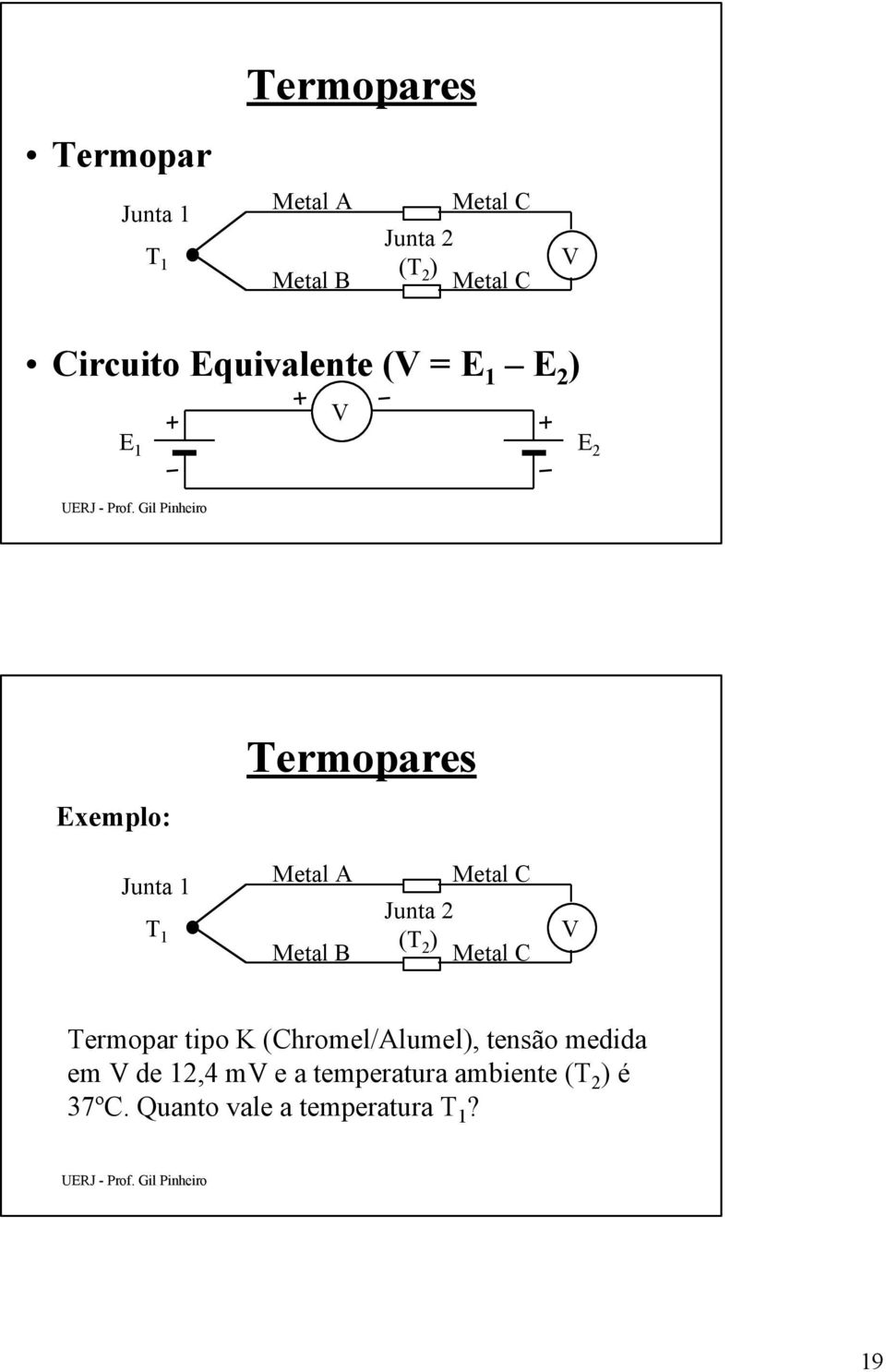 Metal B Metal C Junta 2 (T 2 ) Metal C V Termopar tipo K (Chromel/Alumel), tensão
