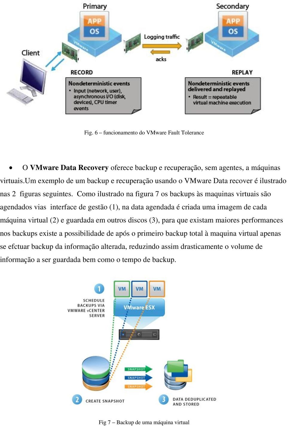Como ilustrado na figura 7 os backups às maquinas virtuais são agendados vias interface de gestão (1), na data agendada é criada uma imagem de cada máquina virtual (2) e guardada em