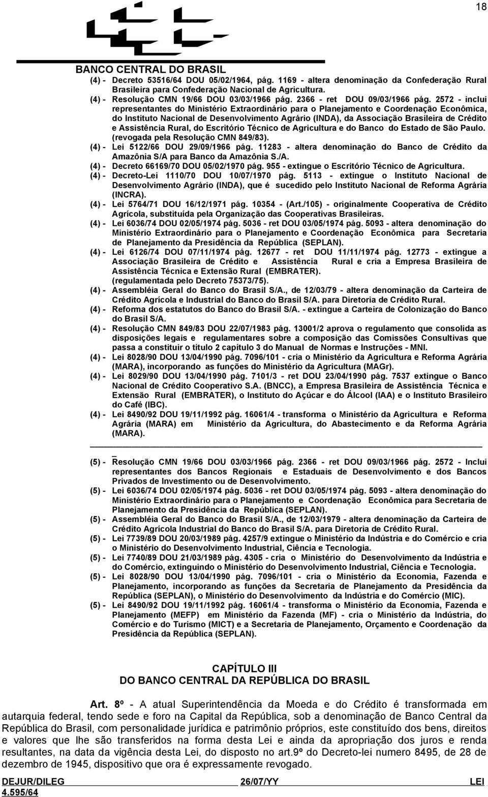 2572 - inclui representantes do Ministério Extraordinário para o Planejamento e Coordenação Econômica, do Instituto Nacional de Desenvolvimento Agrário (INDA), da Associação Brasileira de Crédito e