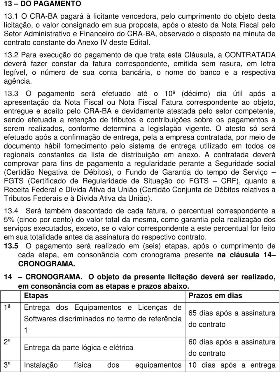 observado o disposto na minuta de contrato constante do Anexo IV deste Edital. 13.