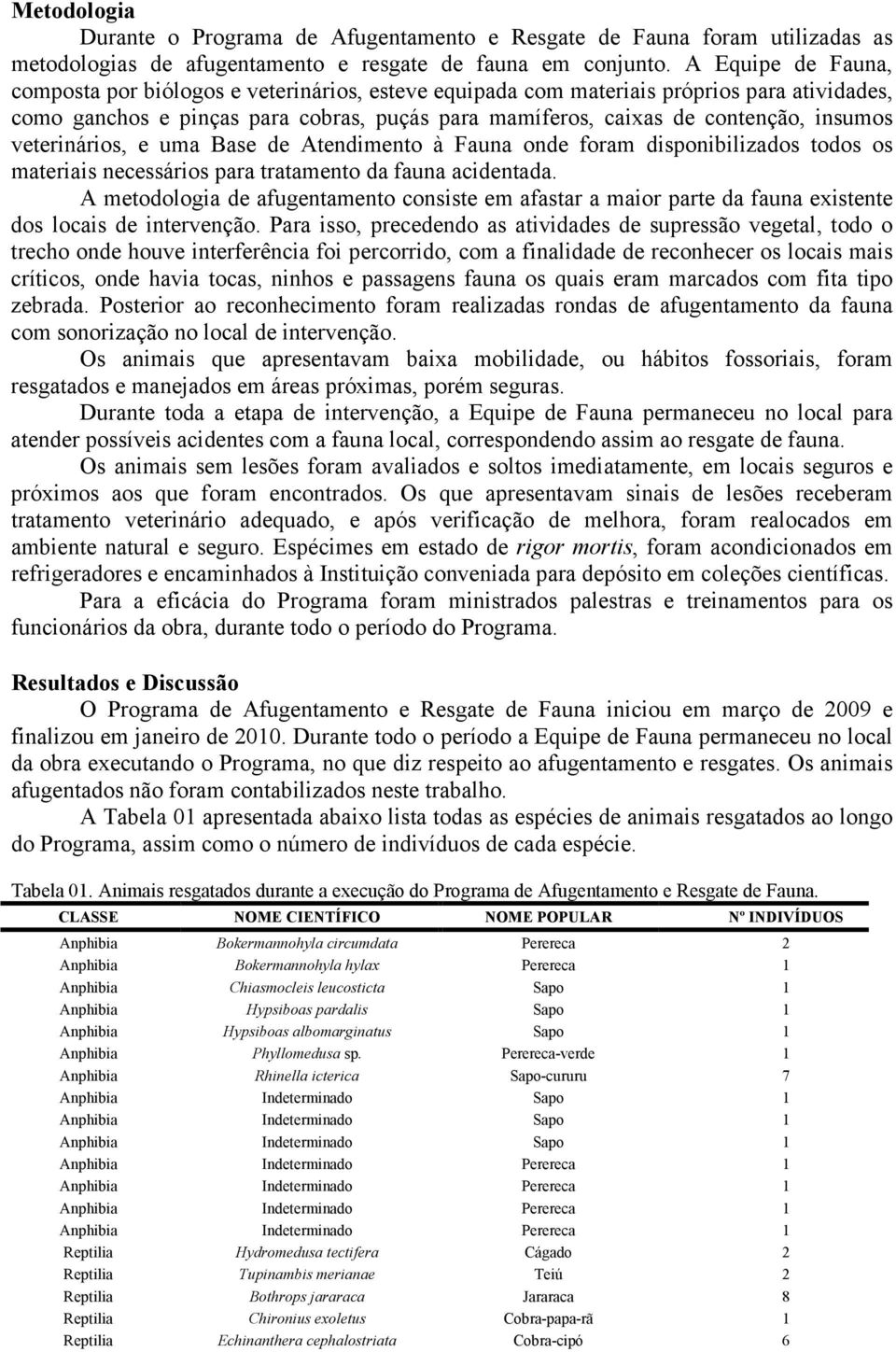 veterinários, e uma Base de Atendimento à Fauna onde foram disponibilizados todos os materiais necessários para tratamento da fauna acidentada.