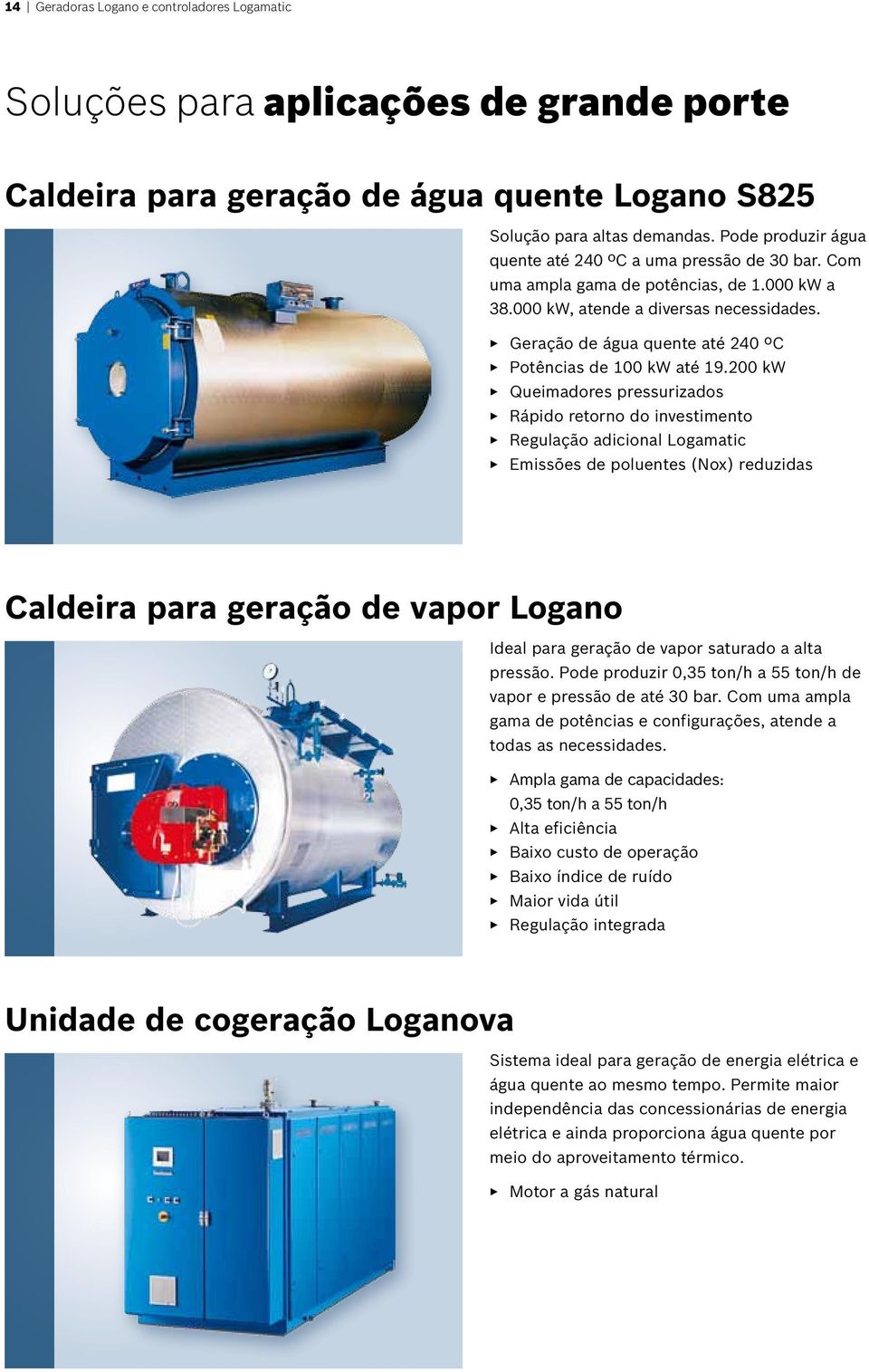 Geração de água quente até 240 ºC Potências de 100 kw até 19.