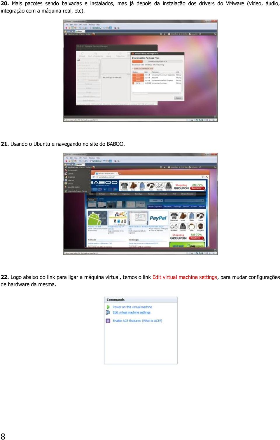 Usando o Ubuntu e navegando no site do BABOO. 22.