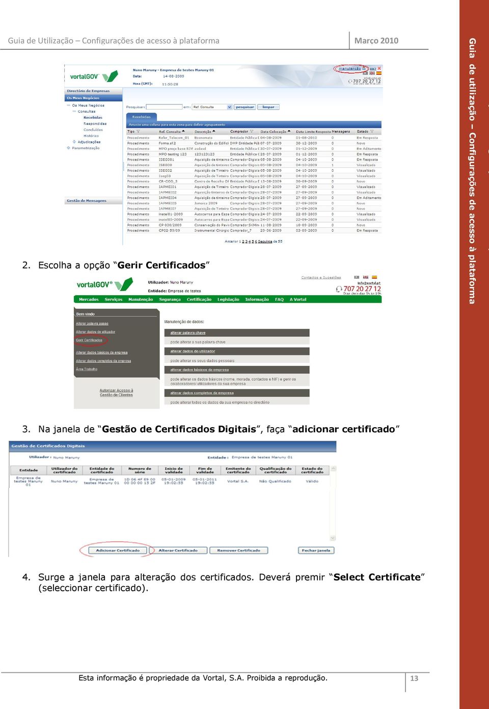 4. Surge a janela para alteração dos certificados.