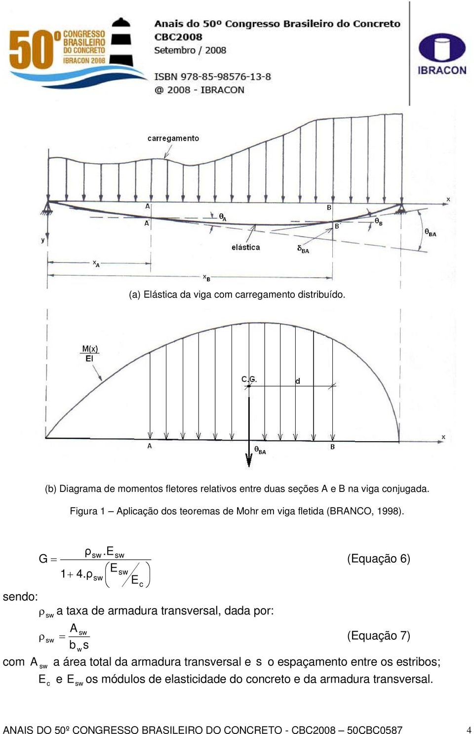 ρ sw sw Ec sendo: a taxa de armadura transversal, dada por: com ρ sw sw ρ = sw (Equação 7) b s sw Ec w a área total da armadura