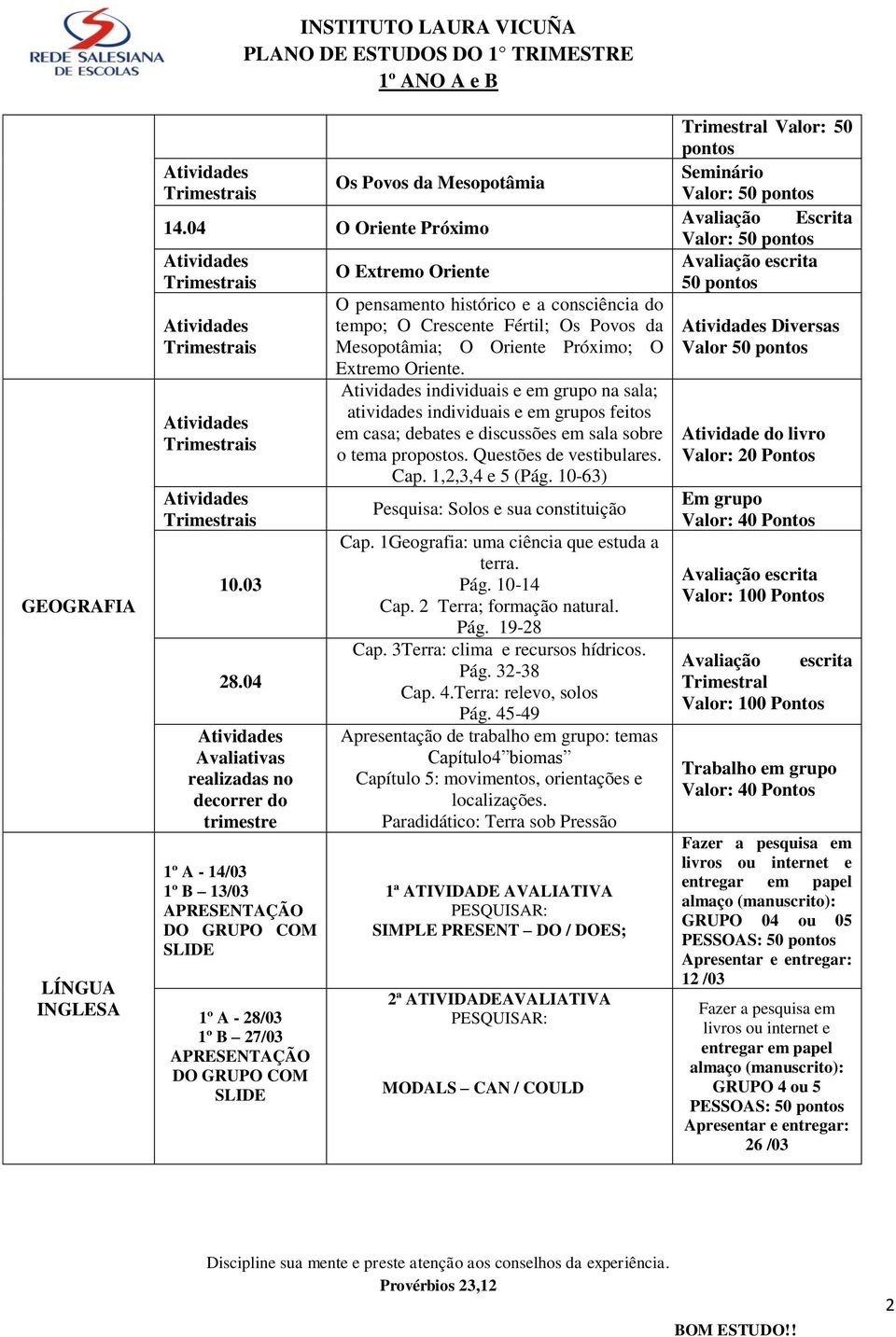 Crescente Fértil; Os Povos da Mesopotâmia; O Oriente Próximo; O Extremo Oriente.