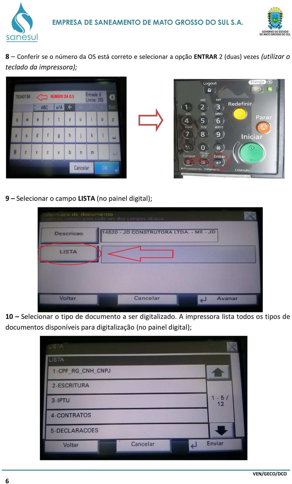 digital); 10 Selecionar o tipo de documento a ser digitalizado.