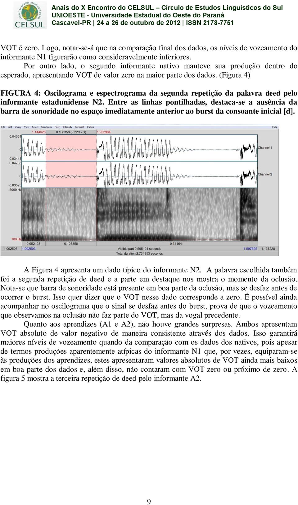 (Figura 4) FIGURA 4: Oscilograma e espectrograma da segunda repetição da palavra deed pelo informante estadunidense N2.