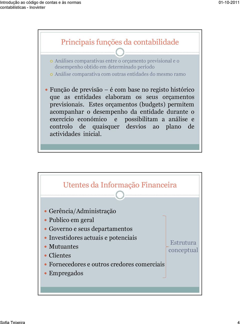 Estes orçamentos (budgets) permitem acompanhar o desempenho da entidade durante o exercício económico e possibilitam a análise e controlo de quaisquer desvios ao plano de actividades