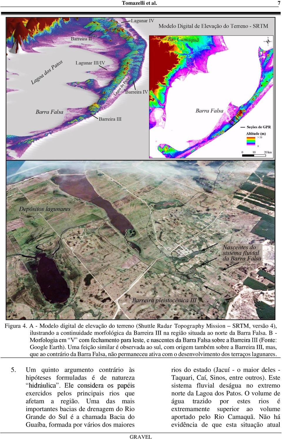 B - Morfologia em V com fechamento para leste, e nascentes da Barra Falsa sobre a Barreira III (Fonte: Google Earth).