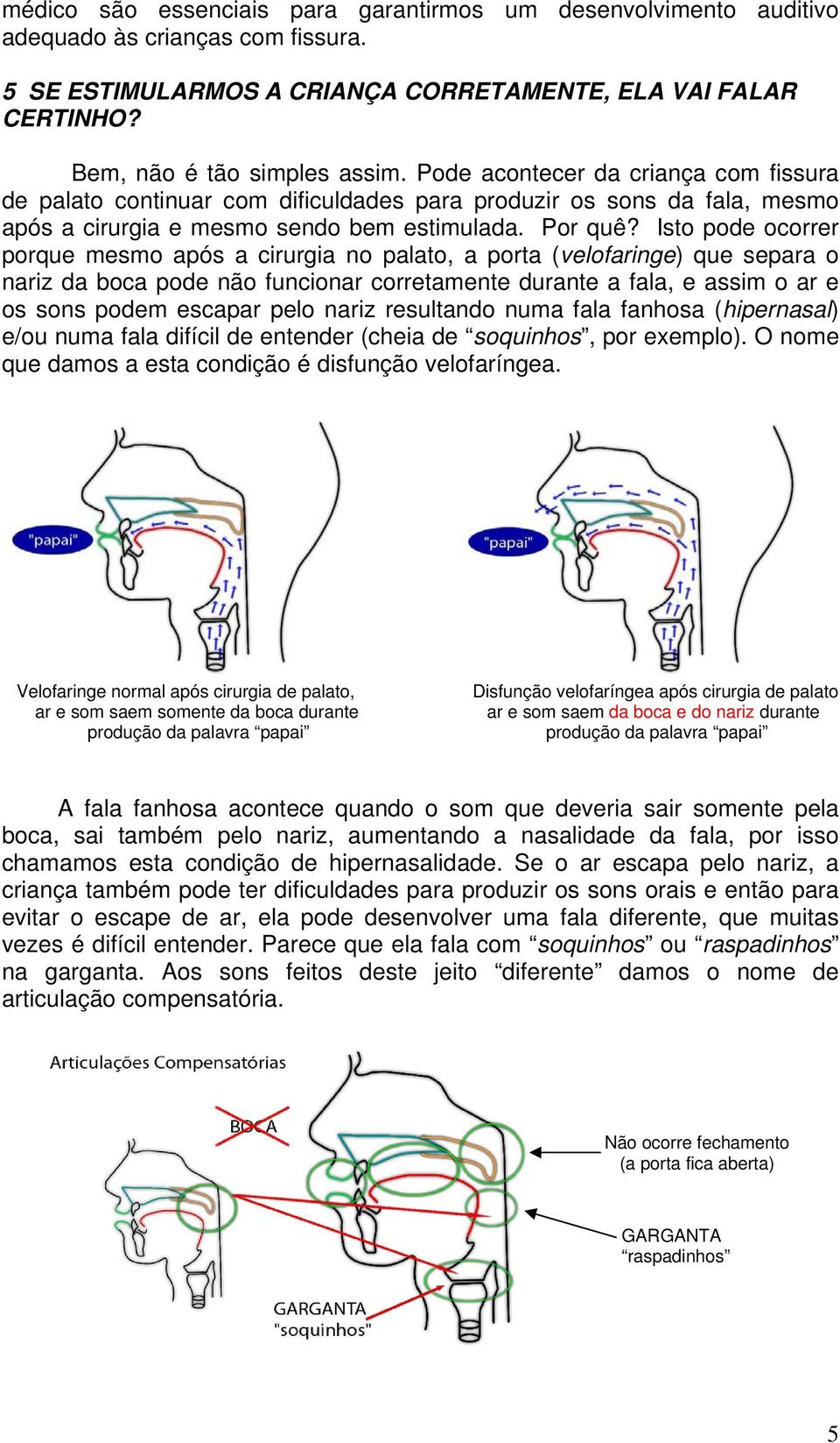 Isto pode ocorrer porque mesmo após a cirurgia no palato, a porta (velofaringe) que separa o nariz da boca pode não funcionar corretamente durante a fala, e assim o ar e os sons podem escapar pelo