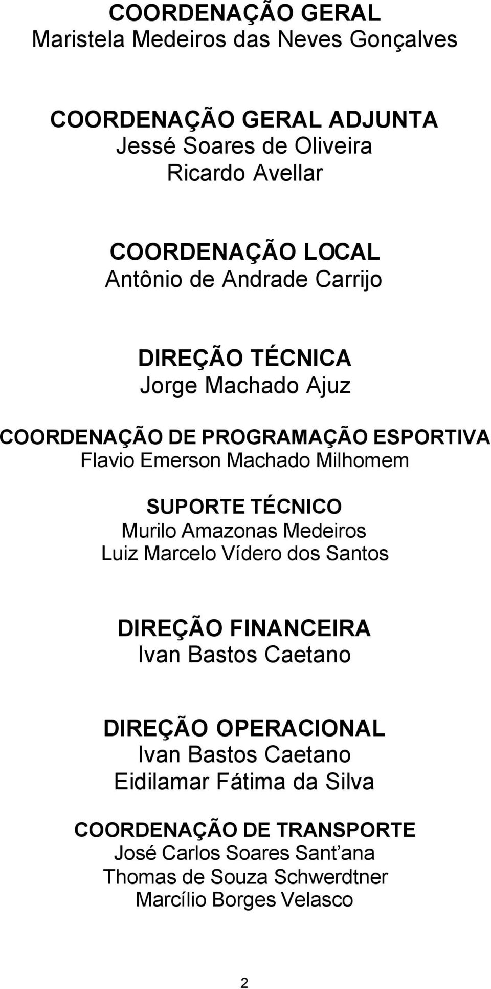 SUPORTE TÉCNICO Murilo Amazonas Medeiros Luiz Marcelo Vídero dos Santos DIREÇÃO FINANCEIRA Ivan Bastos Caetano DIREÇÃO OPERACIONAL Ivan