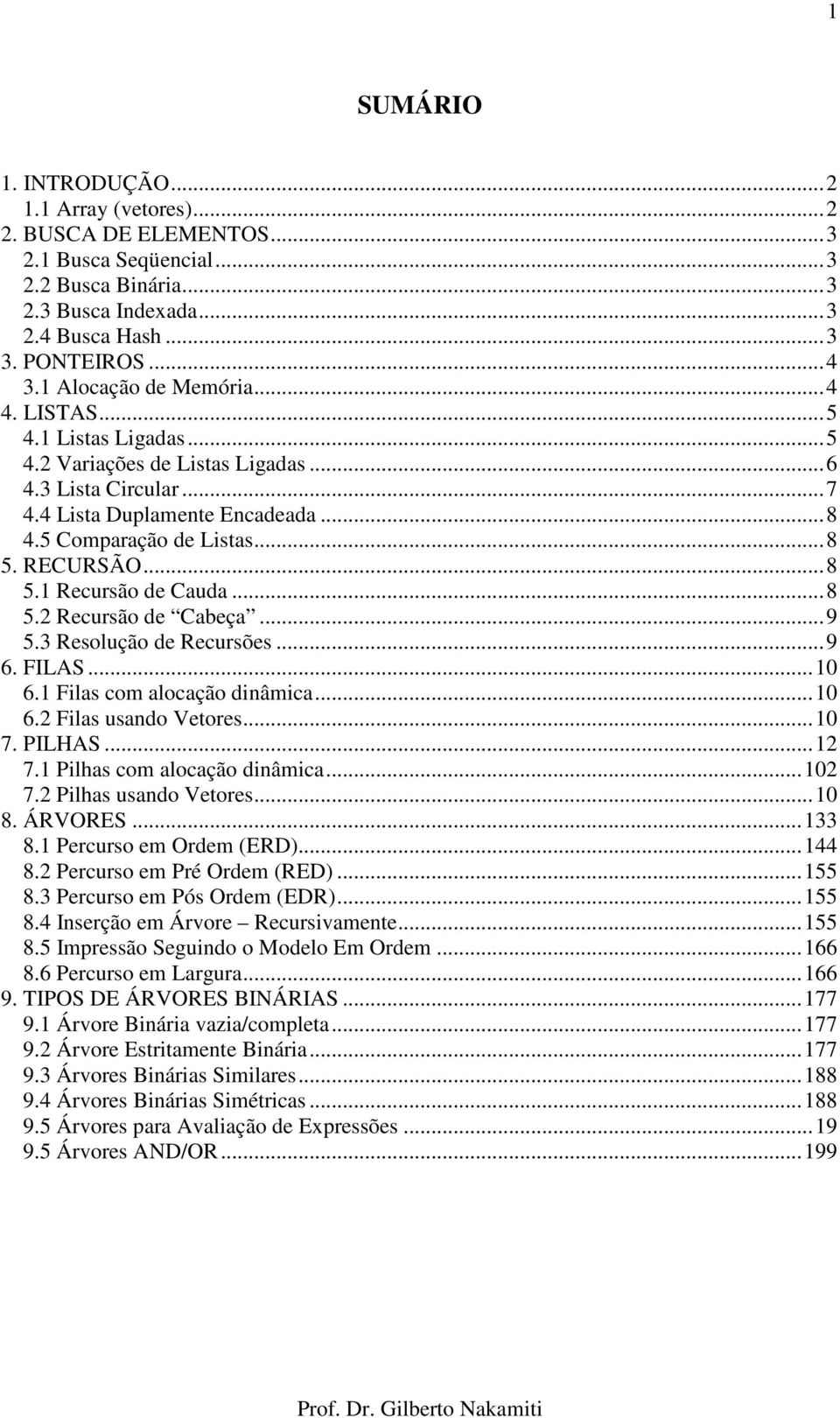 RECURSÃO... 8 5.1 Recursão de Cauda... 8 5.2 Recursão de Cabeça... 9 5.3 Resolução de Recursões... 9 6. FILAS... 10 6.1 Filas com alocação dinâmica... 10 6.2 Filas usando Vetores... 10 7. PILHAS.