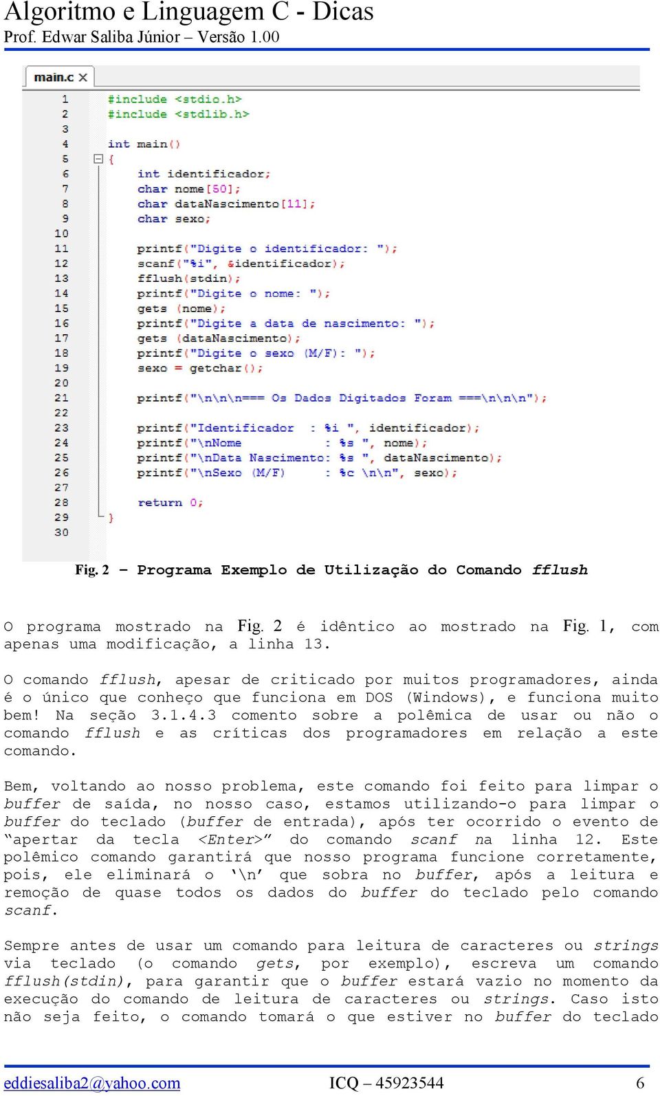 3 comento sobre a polêmica de usar ou não o comando fflush e as críticas dos programadores em relação a este comando.