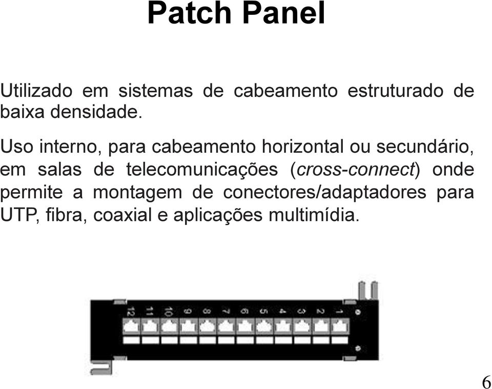 Uso interno, para cabeamento horizontal ou secundário, em salas de