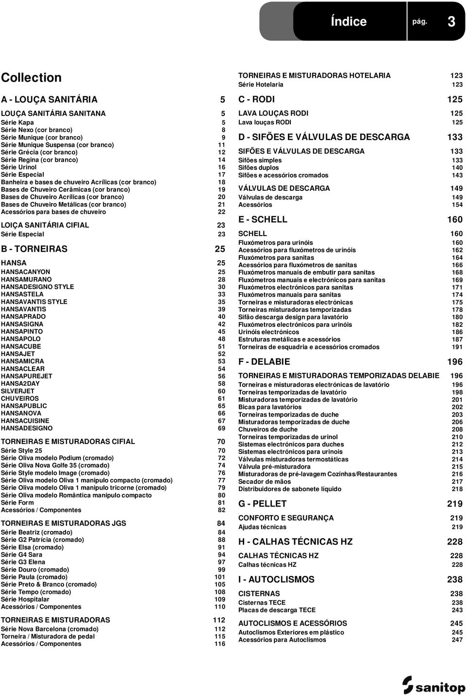 Acrílicas (cor branco) 20 Bases de Chuveiro Metálicas (cor branco) 21 Acessórios para bases de chuveiro 22 LOIÇA SANITÁRIA CIFIAL 23 Série Especial 23 B - TORNEIRAS 25 HANSA 25 HANSACANYON 25