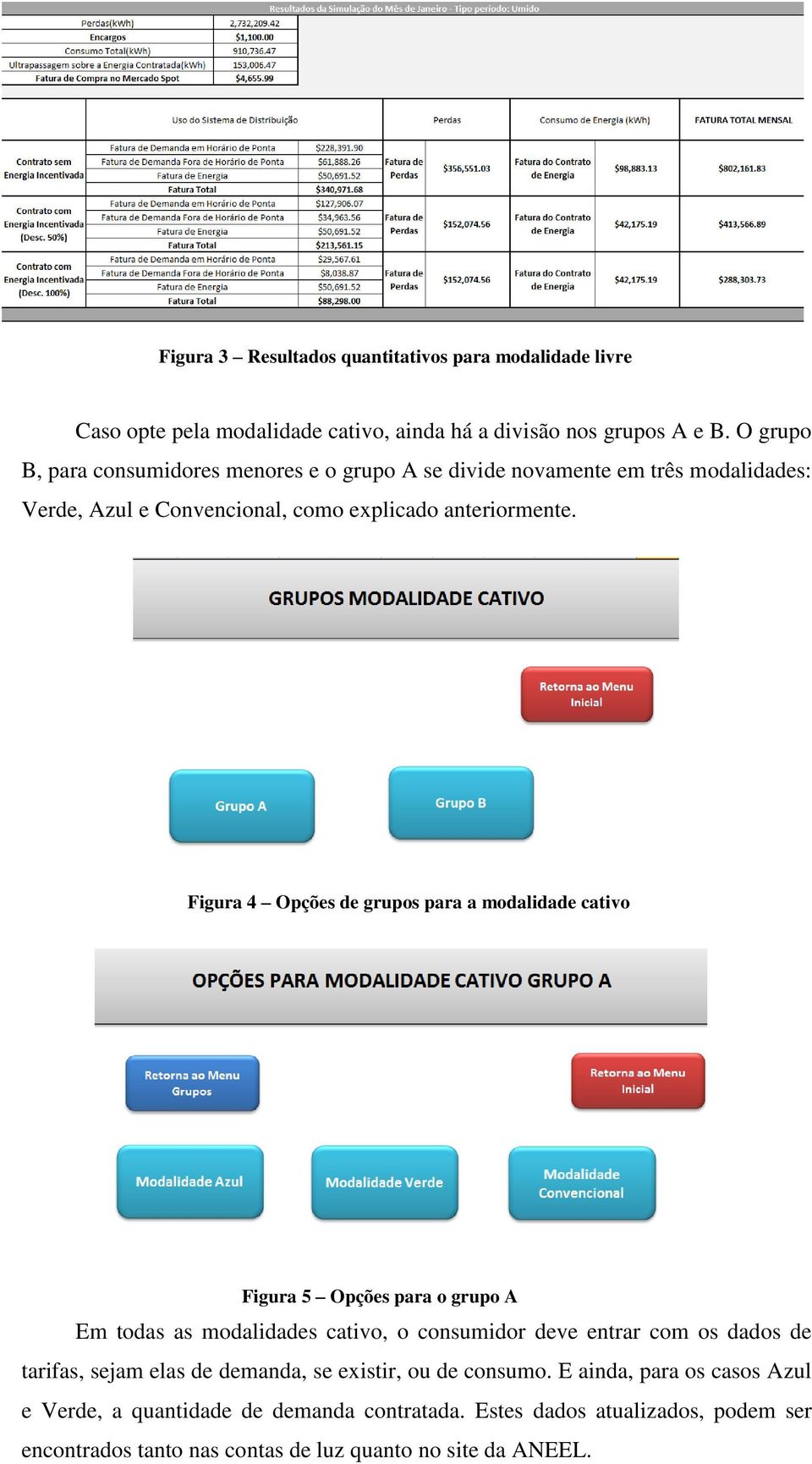 Figura 4 Opções de grupos para a modalidade cativo Figura 5 Opções para o grupo A Em todas as modalidades cativo, o consumidor deve entrar com os dados de tarifas,