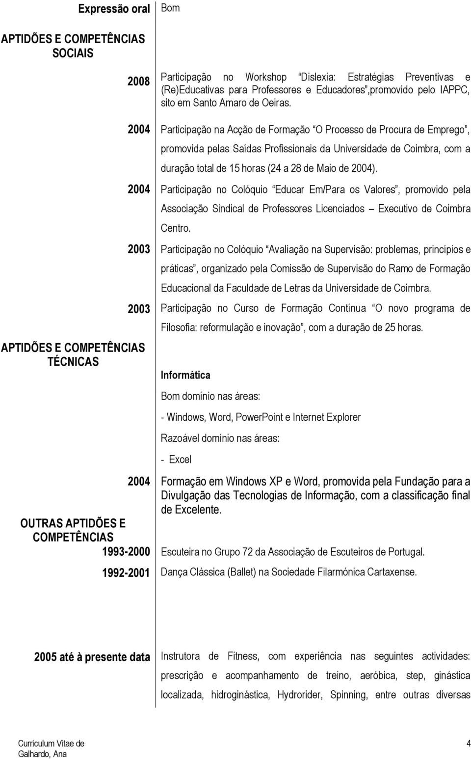 2004 Participação no Colóquio Educar Em/Para os Valores, promovido pela Associação Sindical de Professores Licenciados Executivo de Coimbra Centro.