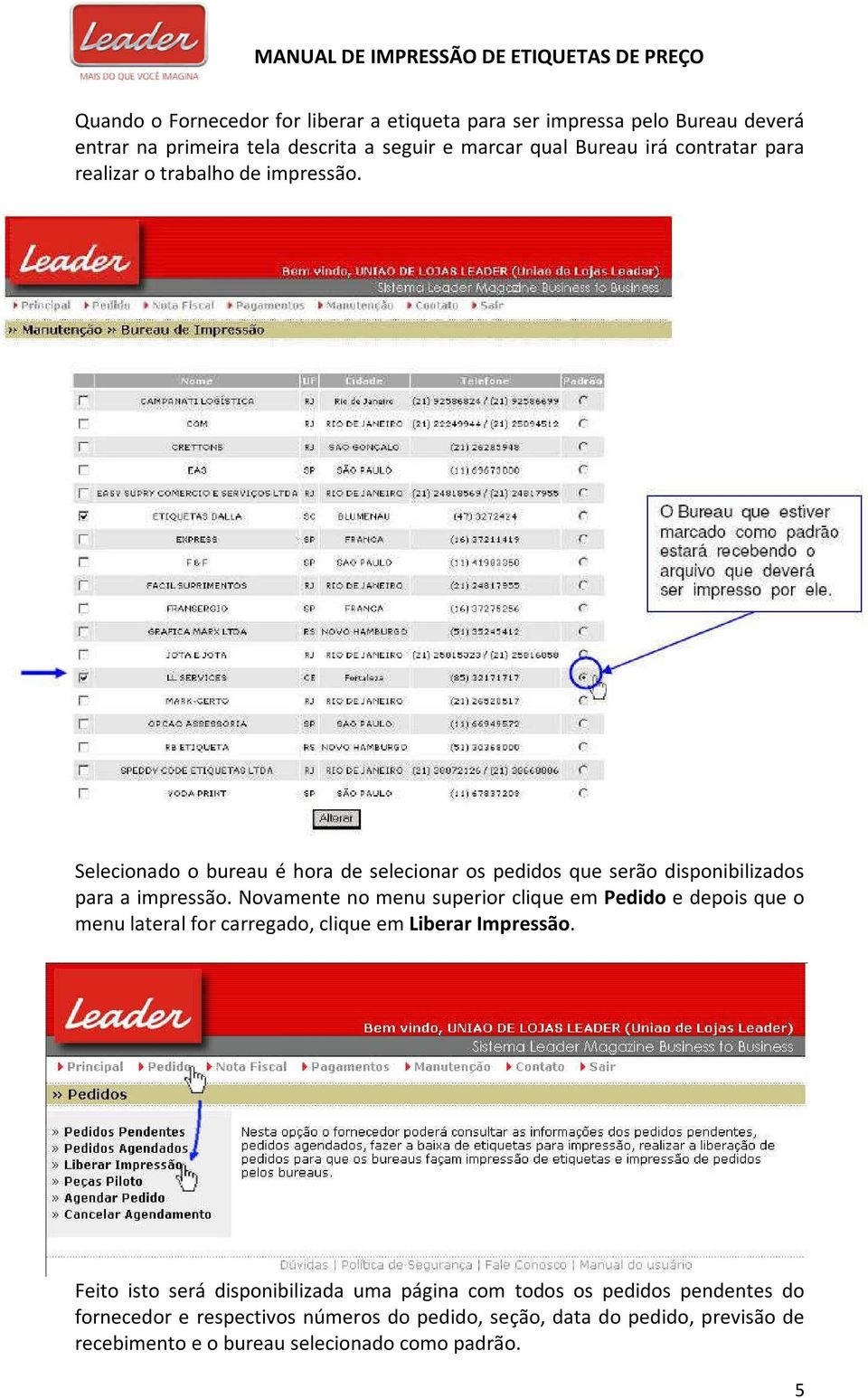 Novamente no menu superior clique em Pedido e depois que o menu lateral for carregado, clique em Liberar Impressão.