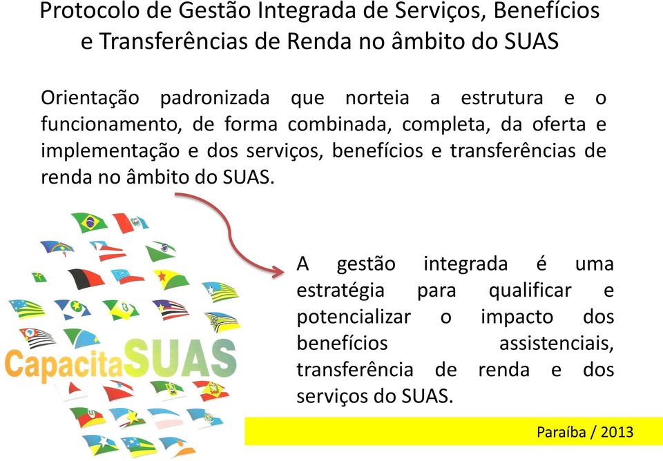 e dos serviços, benefícios e transferências de renda no âmbito do SUAS.