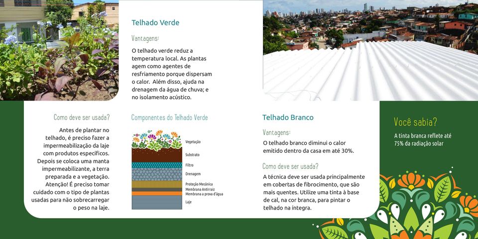 Depois se coloca uma manta impermeabilizante, a terra preparada e a vegetação. Atenção! É preciso tomar cuidado com o tipo de plantas usadas para não sobrecarregar o peso na laje.