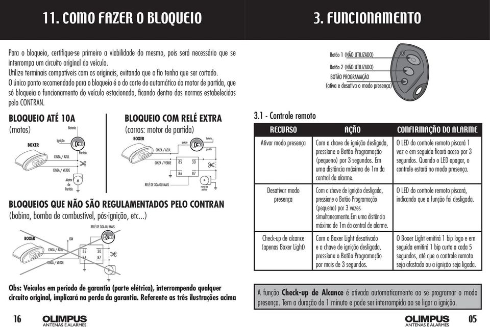 O único ponto recomendado para o bloqueio é o do corte do automático do motor de partida, que só bloqueia o funcionamento do veículo estacionado, ficando dentro das normas estabelecidas pelo CONTRAN.