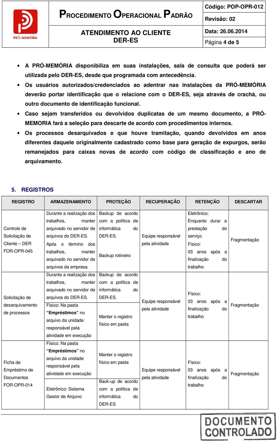 Caso sejam transferis ou devolvis duplicatas de um mesmo cumento, a PRÓ- MEMORIA fará a seleção para descarte de acor com procedimentos internos.