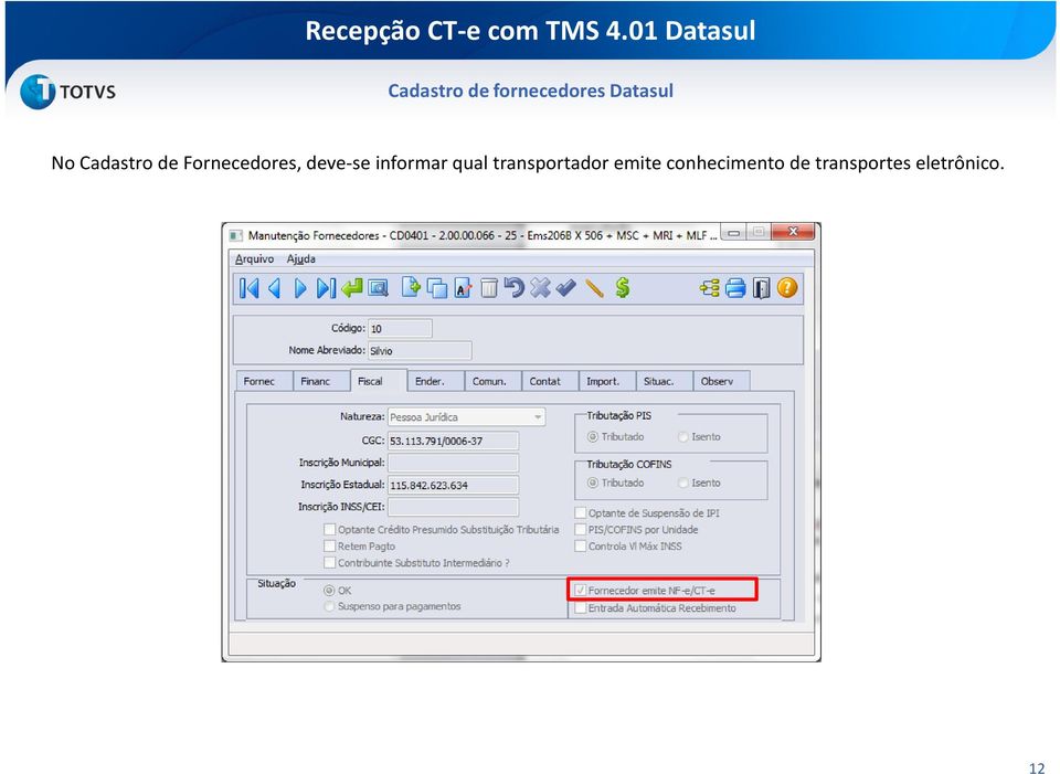 informar qual transportador emite