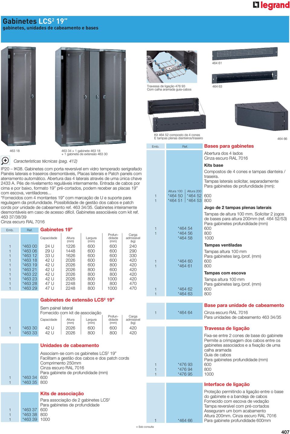 Gabinetes com porta reversível em vidro temperado serigrafado Painéis laterais e traseiros desmontáveis, Placas laterais e Patch panels com aterramento automático.