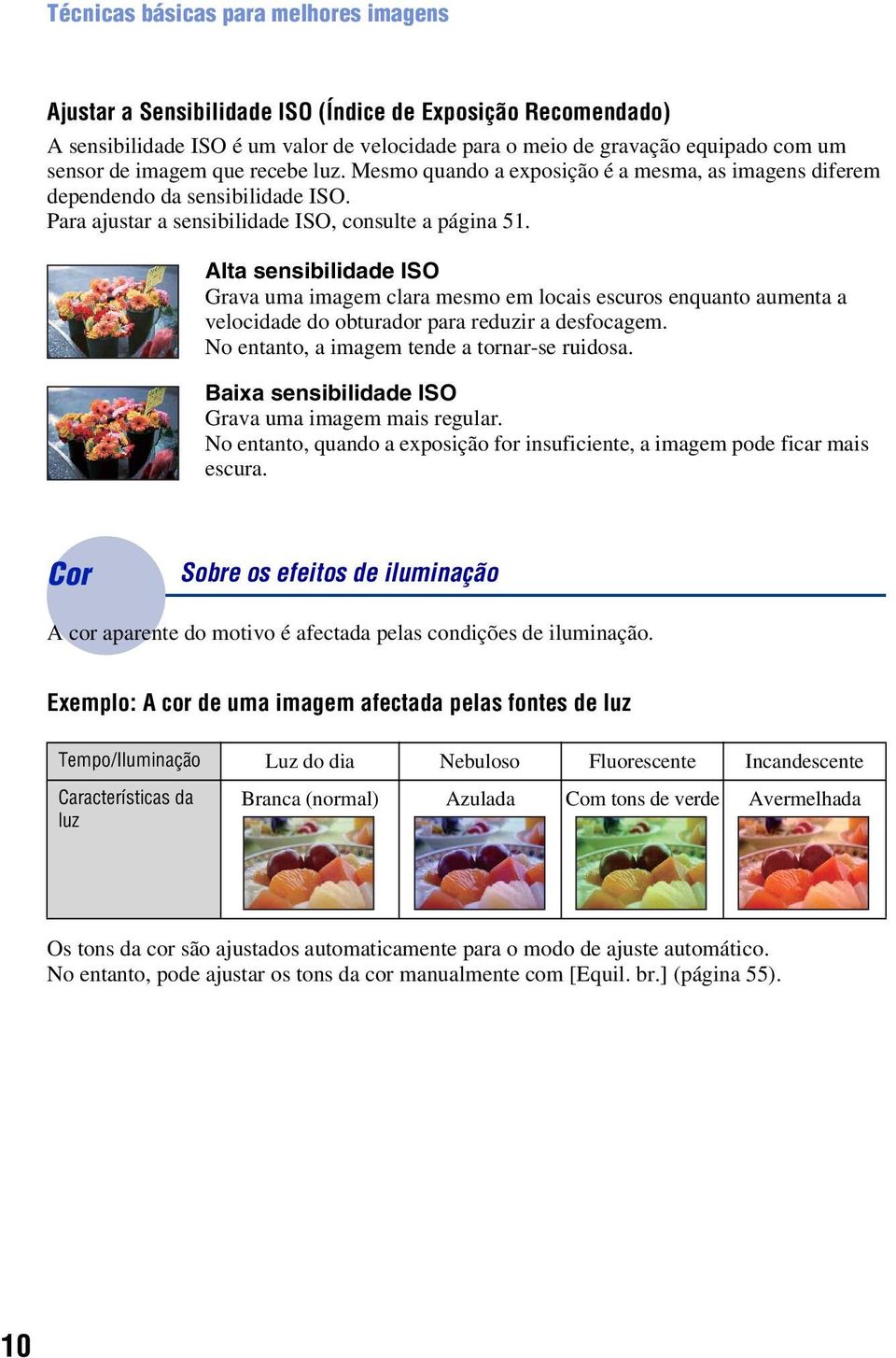 Alta sensibilidade ISO Grava uma imagem clara mesmo em locais escuros enquanto aumenta a velocidade do obturador para reduzir a desfocagem. No entanto, a imagem tende a tornar-se ruidosa.