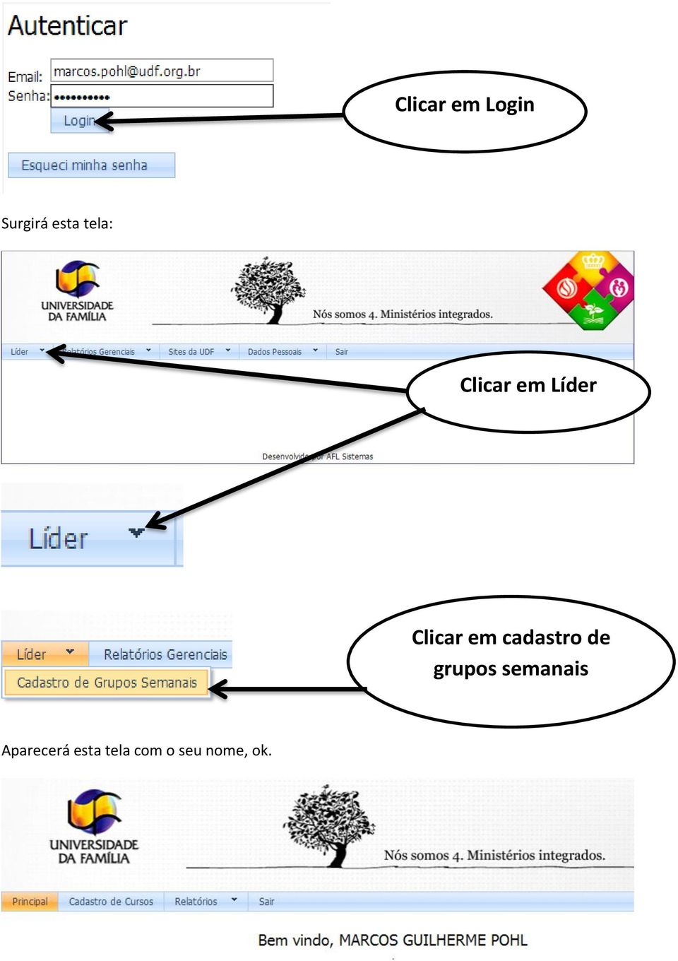 cadastro de grupos semanais