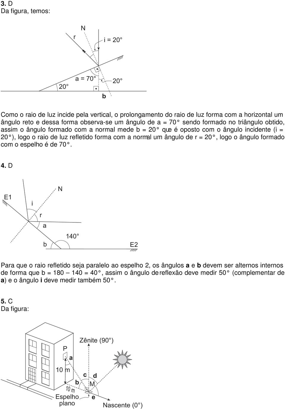 ângulo de r = 20, logo o ângulo formado com o espelho é de 70. 4.