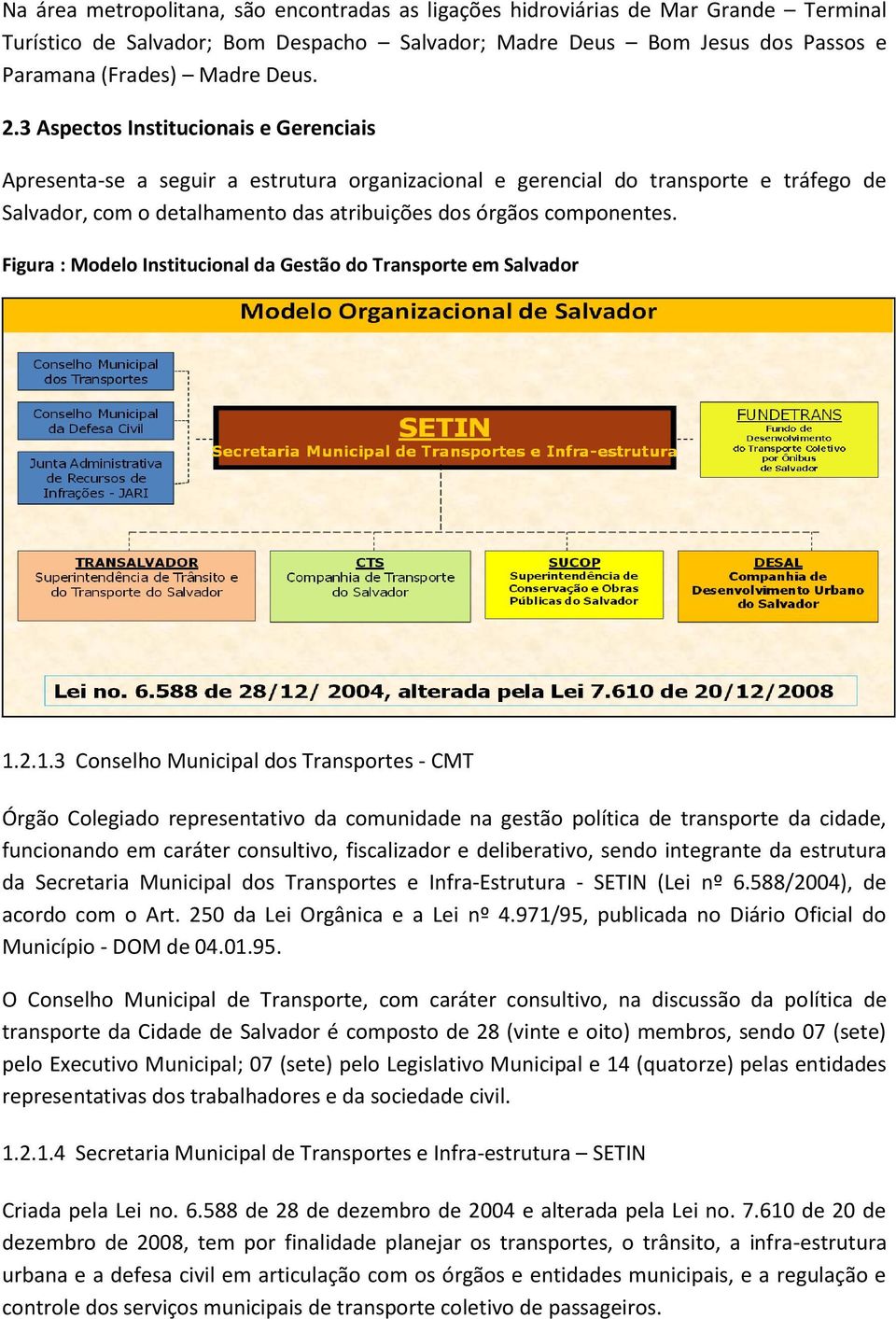 Figura : Modelo Institucional da Gestão do Transporte em Salvador 1.