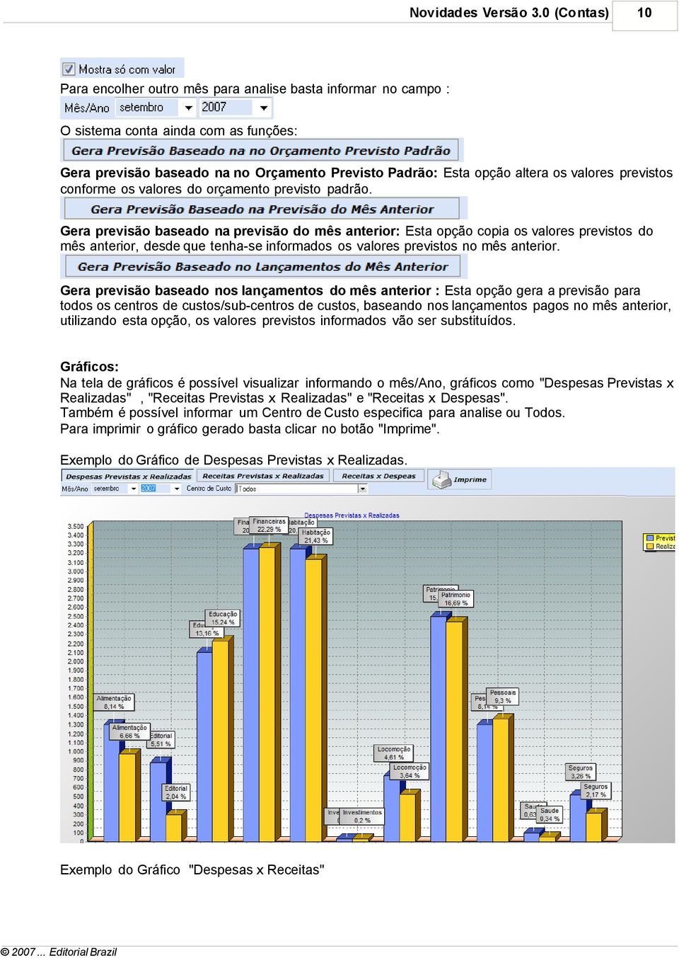 previstos conforme os valores do orçamento previsto padrão.