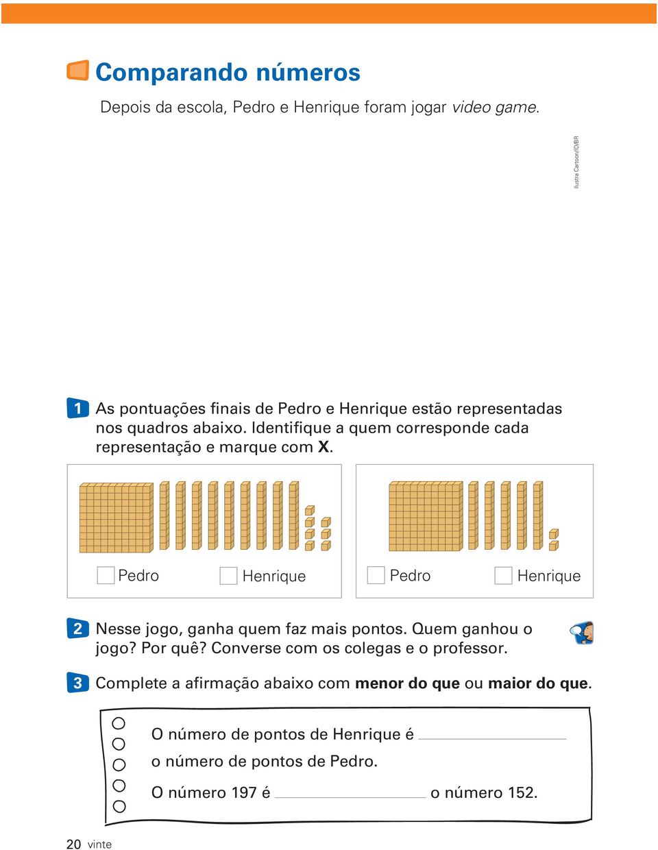 Identifique a quem corresponde cada representação e marque com X. Pedro Henrique Pedro Henrique 2 Nesse jogo, ganha quem faz mais pontos.