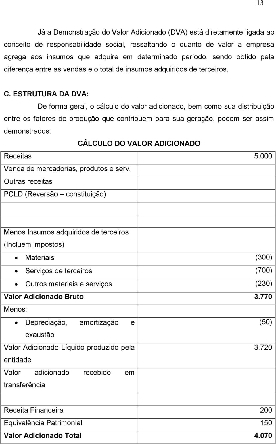 ESTRUTURA DA DVA: De forma geral, o cálculo do valor adicionado, bem como sua distribuição entre os fatores de produção que contribuem para sua geração, podem ser assim demonstrados: CÁLCULO DO VALOR