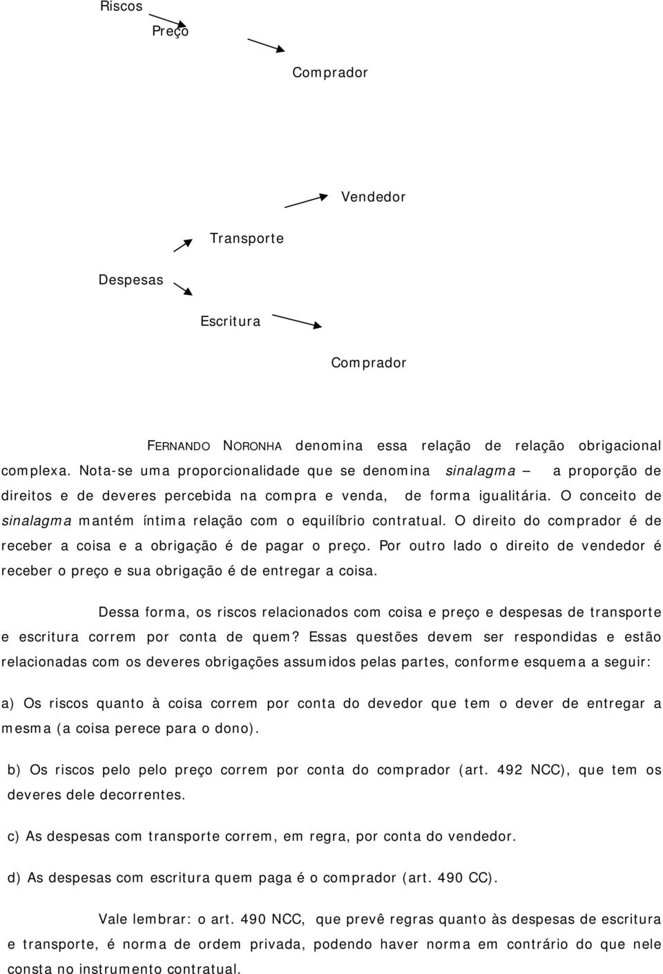 O conceito de sinalagma mantém íntima relação com o equilíbrio contratual. O direito do comprador é de receber a coisa e a obrigação é de pagar o preço.