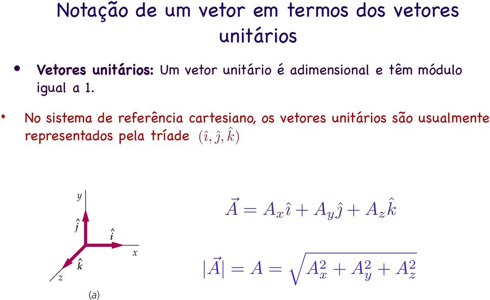 No sistema de referência cartesiano, os vetores unitários são usualmente