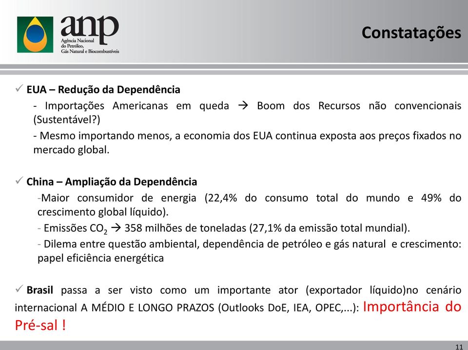 China Ampliação da Dependência -Maior consumidor de energia (22,4% do consumo total do mundo e 49% do crescimento global líquido).