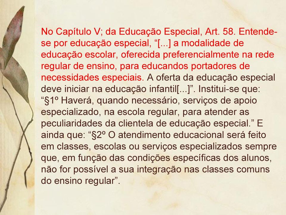 A oferta da educação especial deve iniciar na educação infantil[...].