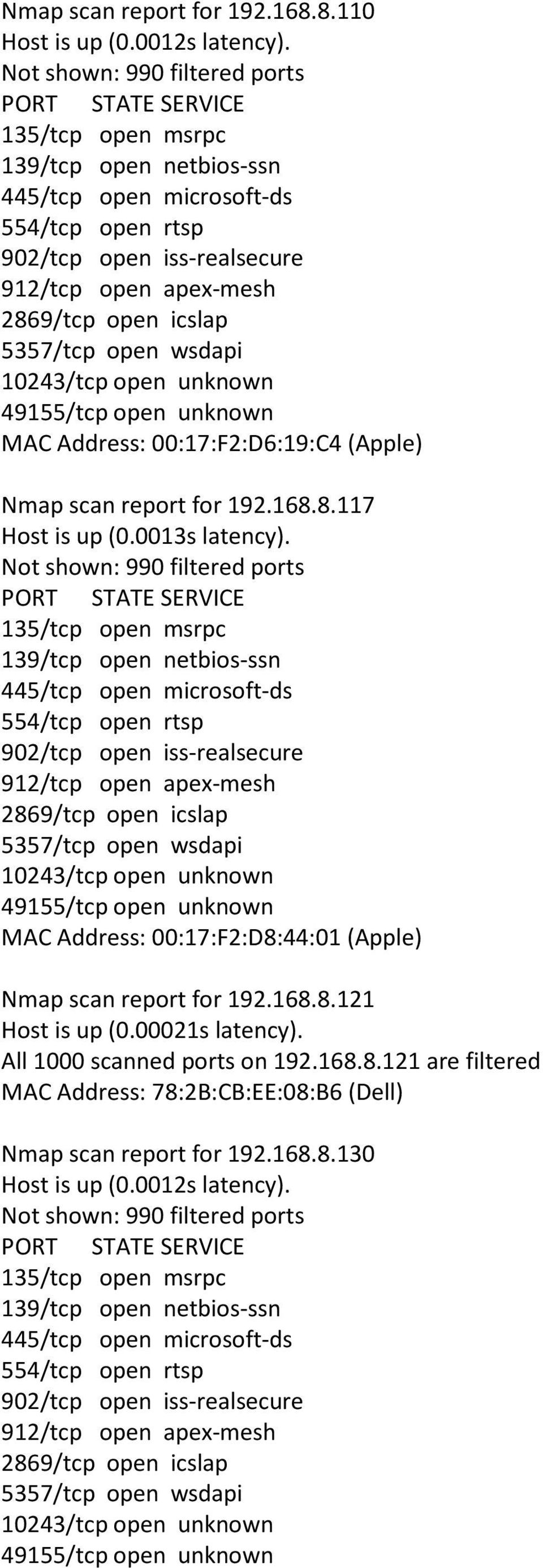 MAC Address: 00:17:F2:D8:44:01 (Apple) Nmap scan report for 192.168.8.121 Host is up (0.00021s latency).