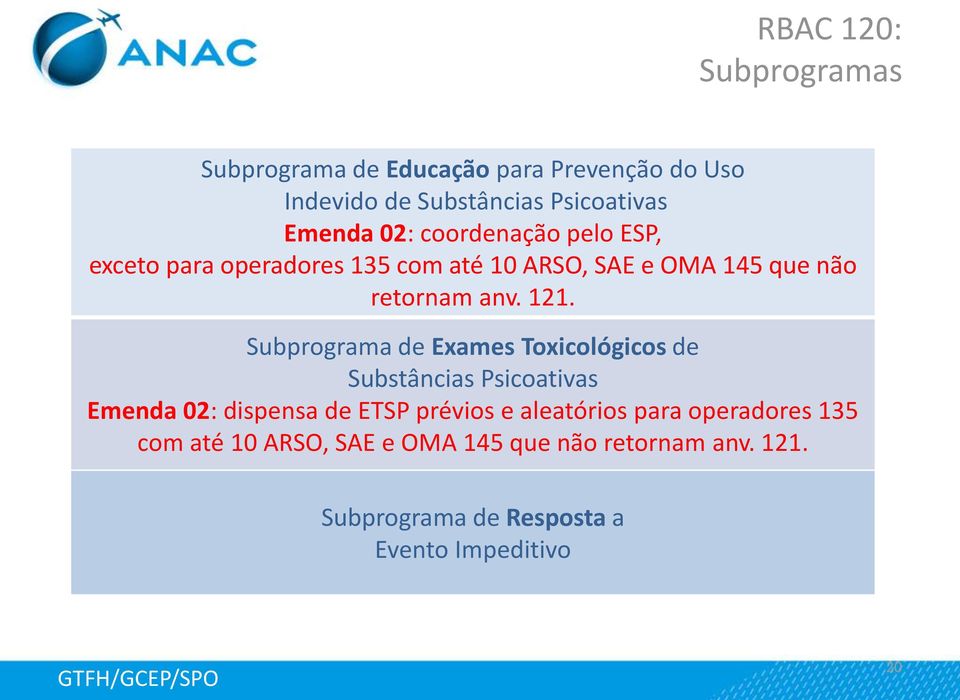 Subprograma de Exames Toxicológicos de Substâncias Psicoativas Emenda 02: dispensa de ETSP prévios e aleatórios