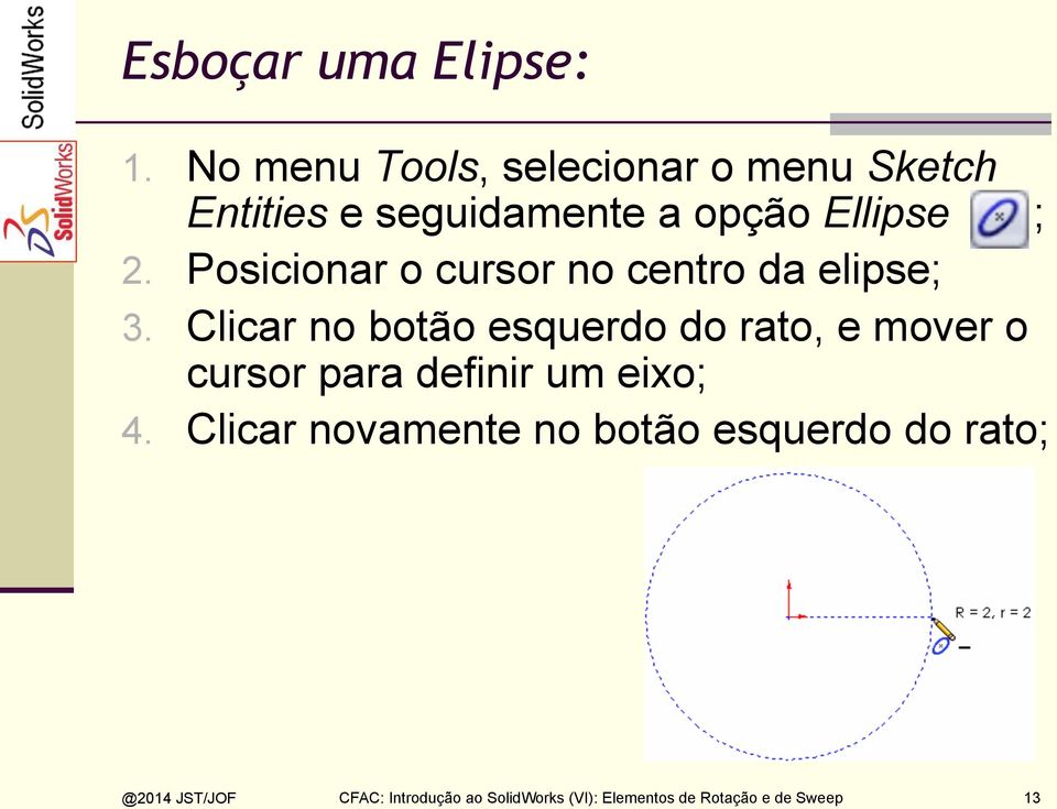 Posicionar o cursor no centro da elipse; 3.