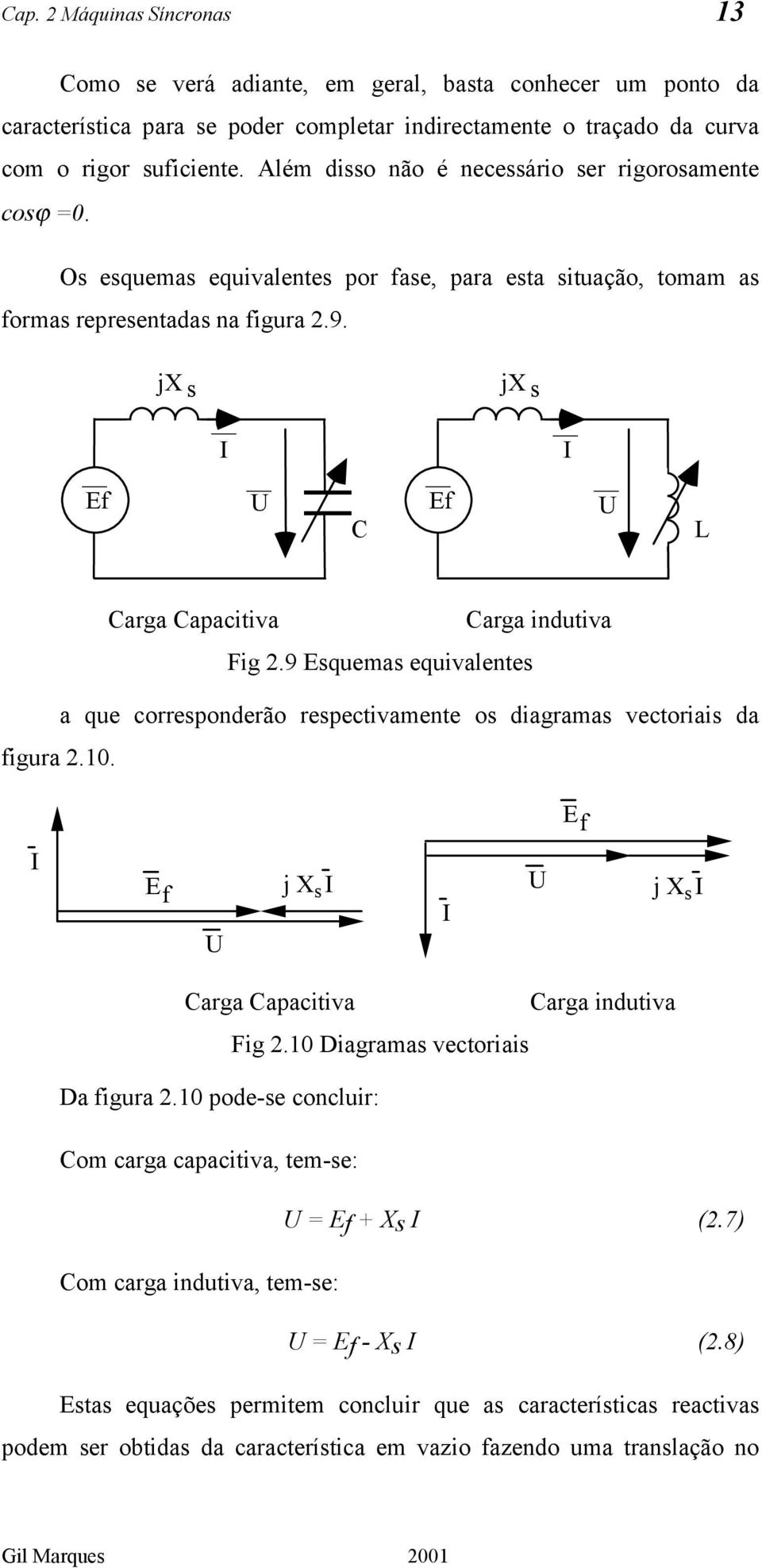 Ef jx s C Ef jx s L Carga Capacitiva Carga indutiva Fig 2.9 Esquemas equivalentes a que corresponderão respectivamente os diagramas vectoriais da figura 2.10.