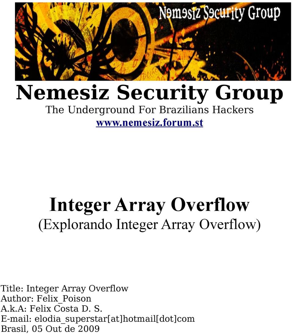 st Integer Array Overflow (Explorando Integer Array Overflow) Title: