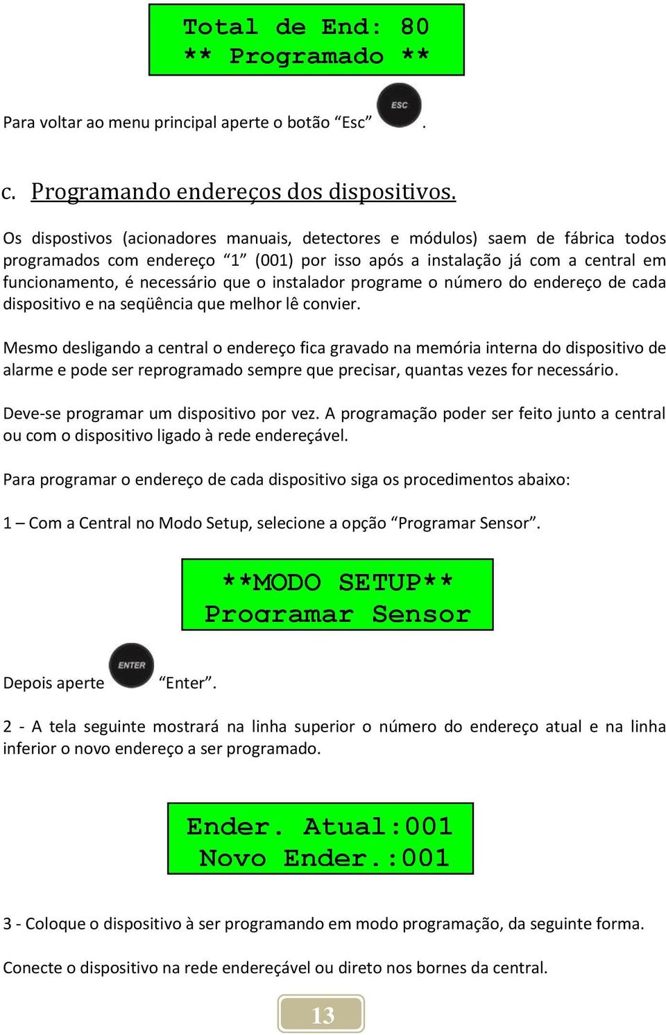 instalador programe o número do endereço de cada dispositivo e na seqüência que melhor lê convier.